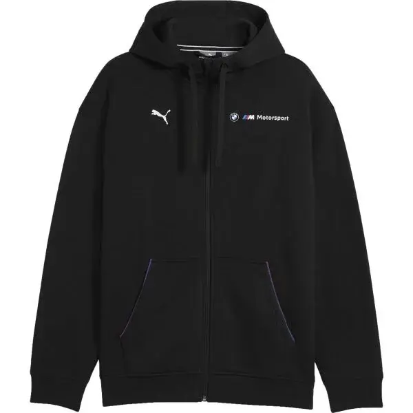 Puma BMW M MOTORSPORT ESSENTIALS+ FZ HOODED JACKET FL Pánská bunda, černá, velikost