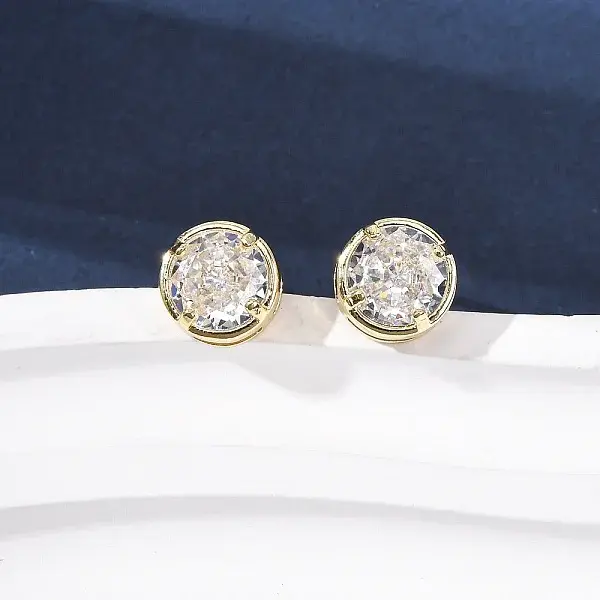 Brass Micro Pave Clear Cubic Zirconia Stud Earrings