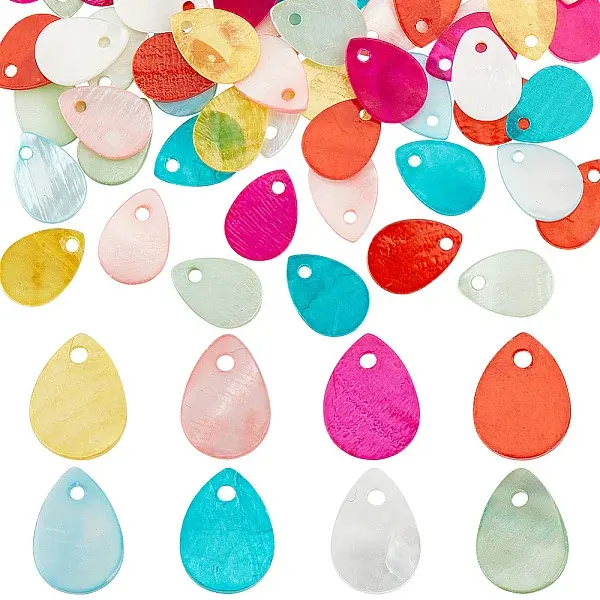 80Pcs 8 Styles Freshwater Shell Dyed Teardrop Charms