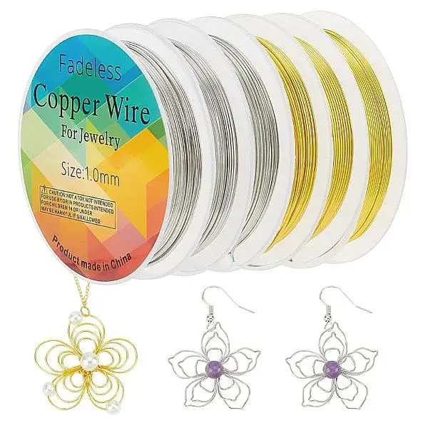 6 Rolls 6 Style Round Copper Jewelry Wire