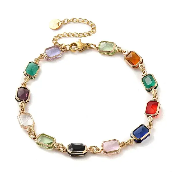 Colorful Glass Link Chain Bracelets