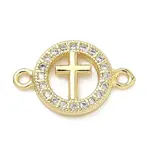 Brass Micro Pave Clear Cubic Zirconia Religion Ring with Cross Links Connector Charms