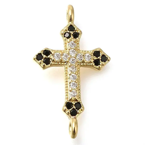 Brass Pave Black & Clear Cubic Zirconia Connector Charms