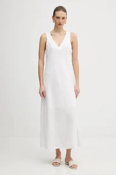Lněné šaty Dkny bílá barva, maxi, P4KBCZ70
