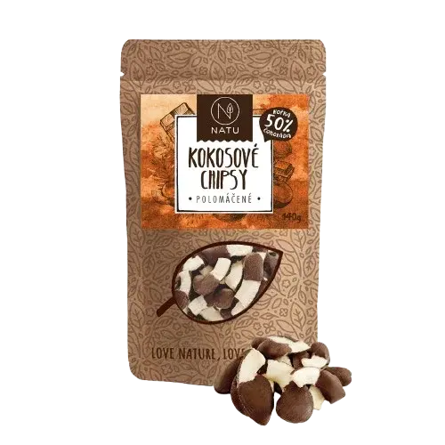 NATU Kokosové chipsy polomáčané 50% horká čokoláda 140 g