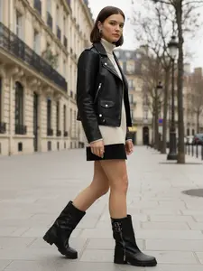 Černé kožené holínky bez podpatku