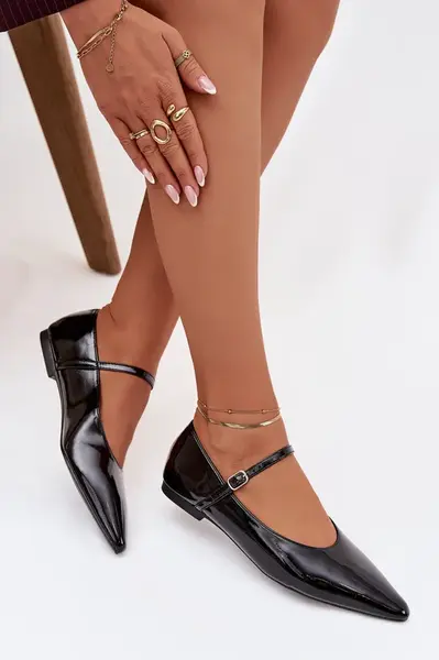 Lakované balerínky s remienkom čierne Jarelle