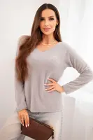 Kesi Włoski Dámsky sveter z jemnej priadze s V výstrihom fango