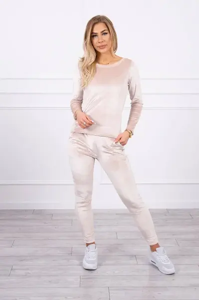 Kesi velurová souprava s volány na zádech béžová