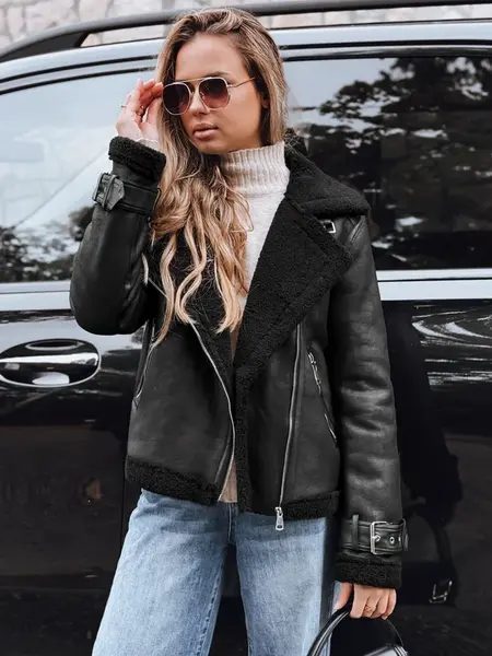 Dámská černá kožená bunda