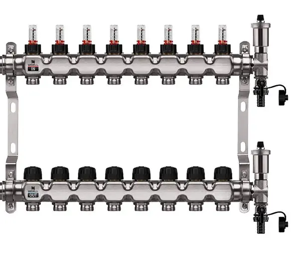 Wigell Podlahový rozdělovač WIGELL, 8 okruhů, nerez + automatické odvzdušňování