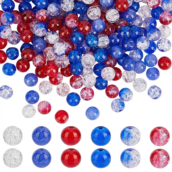 240Pcs 6 Colors Spray Painted Crackle Glass Beads