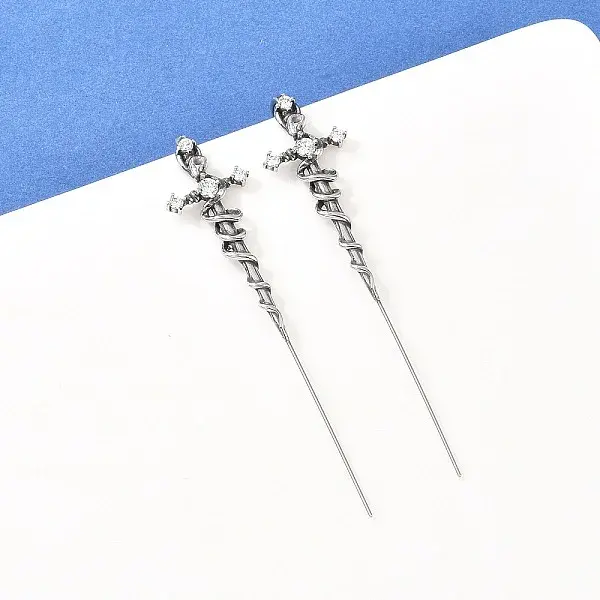 Snake Cross 316 Stainless Steel Micro Pave Clear Cubic Zirconia Ear Wrap Crawler Hook Earrings