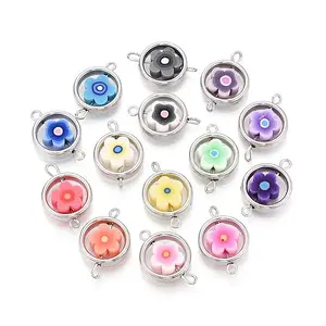 Polymer Clay Flower & CCB Ring Frame Links Connector Charms