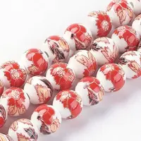 Handmade Flower Printed Porcelain Ceramic Beads Strands