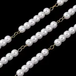 304 Stainless Steel & ABS Plastic Pearl Round Bead Cable Chains