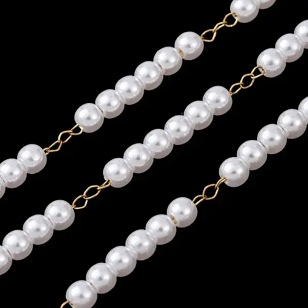 304 Stainless Steel & ABS Plastic Pearl Round Bead Cable Chains