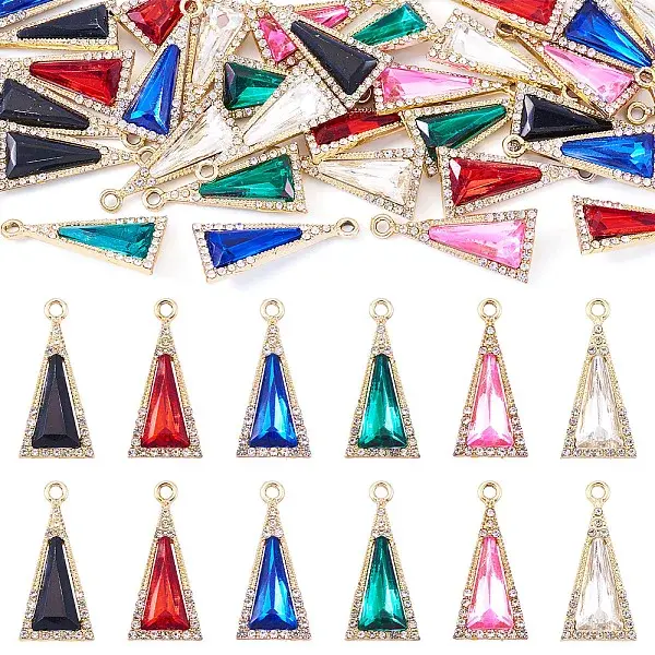 36Pcs 6 Colors Zinc Alloy Glass Pendants