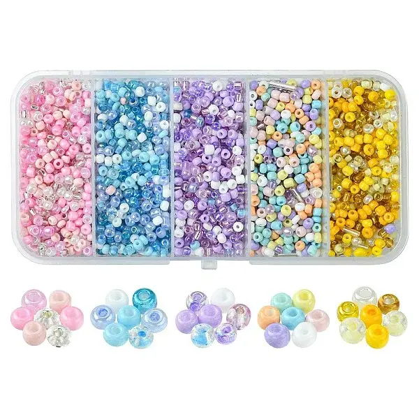 90G 5 Style Opaque & Transparent Inside Colours Glass Seed Beads