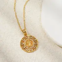 Vintage Brass Pave Cubic Zirconia Hollow Round Religion Virgin Mary Pendant Necklaces for Women