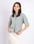 Yerse Striped Poplin Shirt 217 GREEN XS