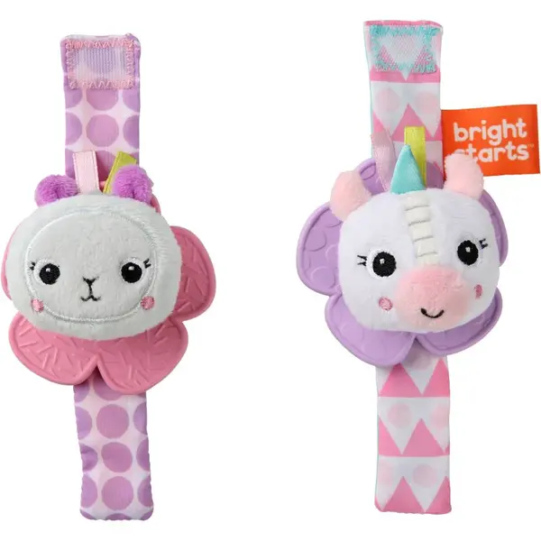 Bright Starts Wrist Pals Toy chrastítko na ruku s kousátkem Unicorn & Llama 0 m+ 2 ks