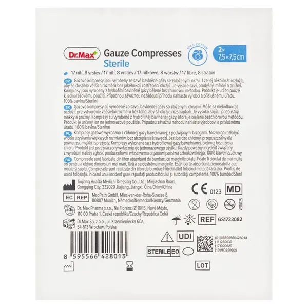 Dr. Max Gauze Compresses Sterile 7,5 x 7,5 cm 2 ks