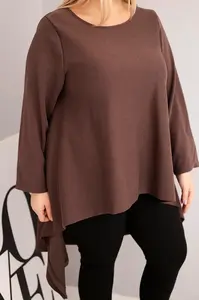 Kesi Dámská tunika Plus Size bavlněná s asymetrickým střihem hnědá