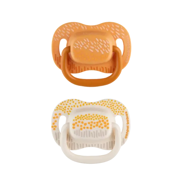 CANPOL BABIES Set symetrických silikonových dudlíků Mountains 0-6m, žlutý 2 ks