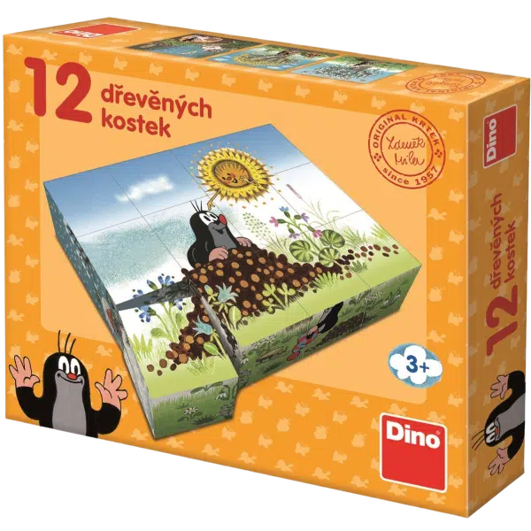 Dino - Dřevěné kostky Krtkův rok 12 kostek