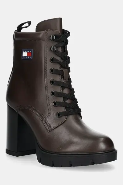Kožené členkové topánky Tommy Jeans TJW HEEL LACE UP BOOT