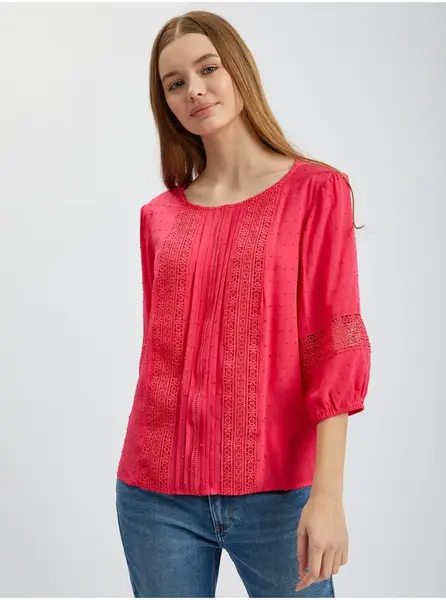 Tmavo ružová dámska blúzka s čipkou ORSAY