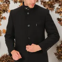 PLT8367 DEWBERRY MEN'S COAT-DARK PLAIN BLACK