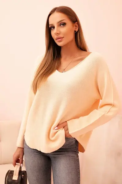 Kesi Włoski Dámsky sveter z viskózy s výstrihom do V marhuľový