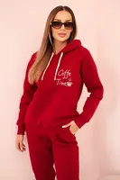 Polski Komplet dámsky bavlnený zateplený s potlačou bordový