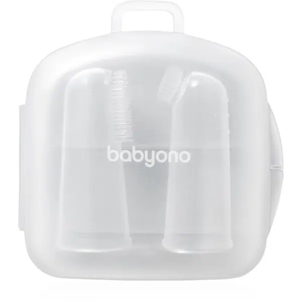 BabyOno Silicone Toothbrush detská zubná kefka na prst s puzdrom 0m+ 2 ks