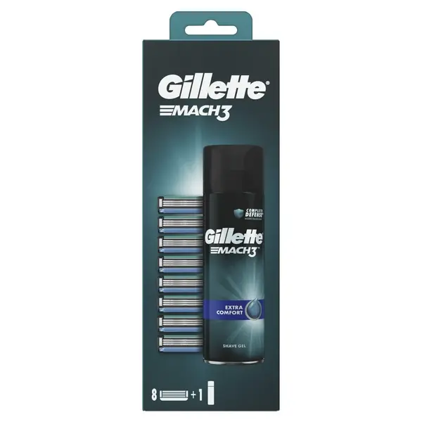 GILLETTE Mach3 náhradne hlavice 8ks + Mach3 Sensitive gél 200ml