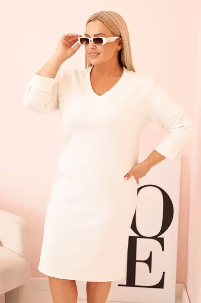 Kesi Włoski Dámska sukňa Plus Size maslová s dekoltom V a rukávom ecru