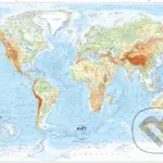 Svět Nástěnná mapa reliéfy a povrch (1:21 000 000)