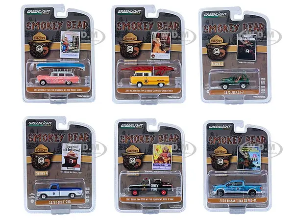 "Smokey Bear" Set of 6 Cars Series 4 1/64 Diecast Model Cars by Greenlight
