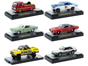 "Auto Meets" Set of 6 Cars IN DISPLAY CASES Release 87 Limited Edition 1/64 Diecast Model Cars by M2 Machines