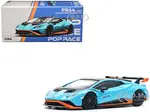 Lamborghini Huracan STO Blue with Black Top and Orange Accents 1/64 Diecast Model Car by Pop Race
