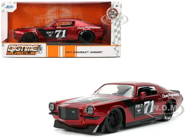 1971 Chevrolet Camaro 71 Red Metallic with Black Stripes "Bigtime Muscle" Series 1/24 Diecast Model Car by Jada
