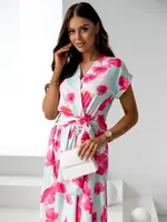 Resti Women's midi dress with short sleeves, wrap neckline in spring flowers