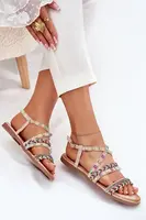 Boto Dámske Sandále So Zdobením A Pletivovými Pásikmi Béžové Delyra