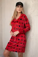 Velvet dress with a decorative red pattern