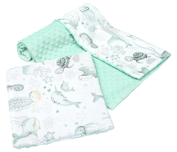 Medi Partners Quilt 75x100 + pillow 35x30 cotton + minky – Ocean + minty minky