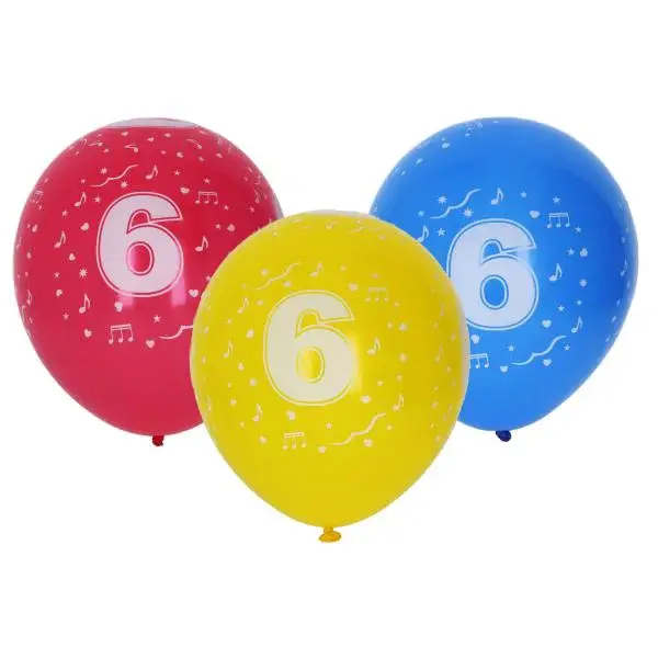 Balónek nafukovací 30cm - sada 5ks, s číslem 6