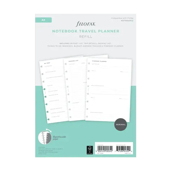 Plánovanie cestovania náplň A5 zápisníkov Filofax Notebook