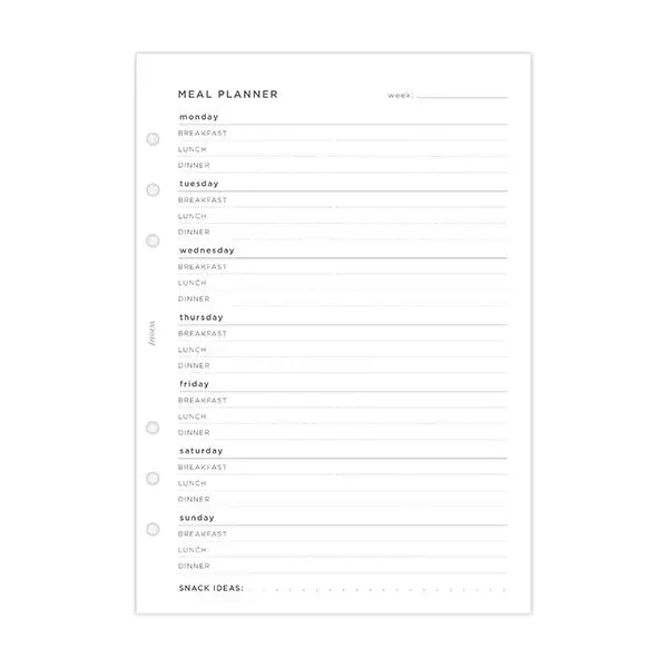 Plánovanie jedla náplň A5 diárov Filofax